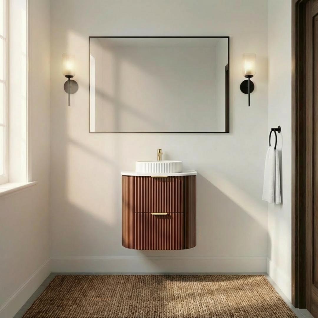 CETO ARTIS WALNUT 600MM SINGLE BOWL WALL HUNG VANITY