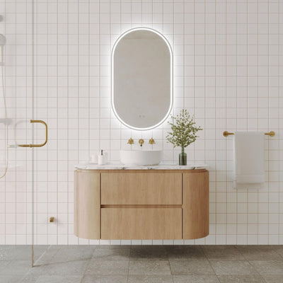 REMER GATSBY OVAL FRAMELESS LED MIRROR W/ DEMISTER & PORTABLE MAGNIFIER 600X1000MM