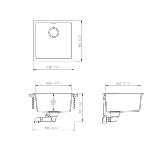 SCHOCK KS-100SW KITCHEN SINK TECHNICAL DRAWING WITH DIMENSIONS