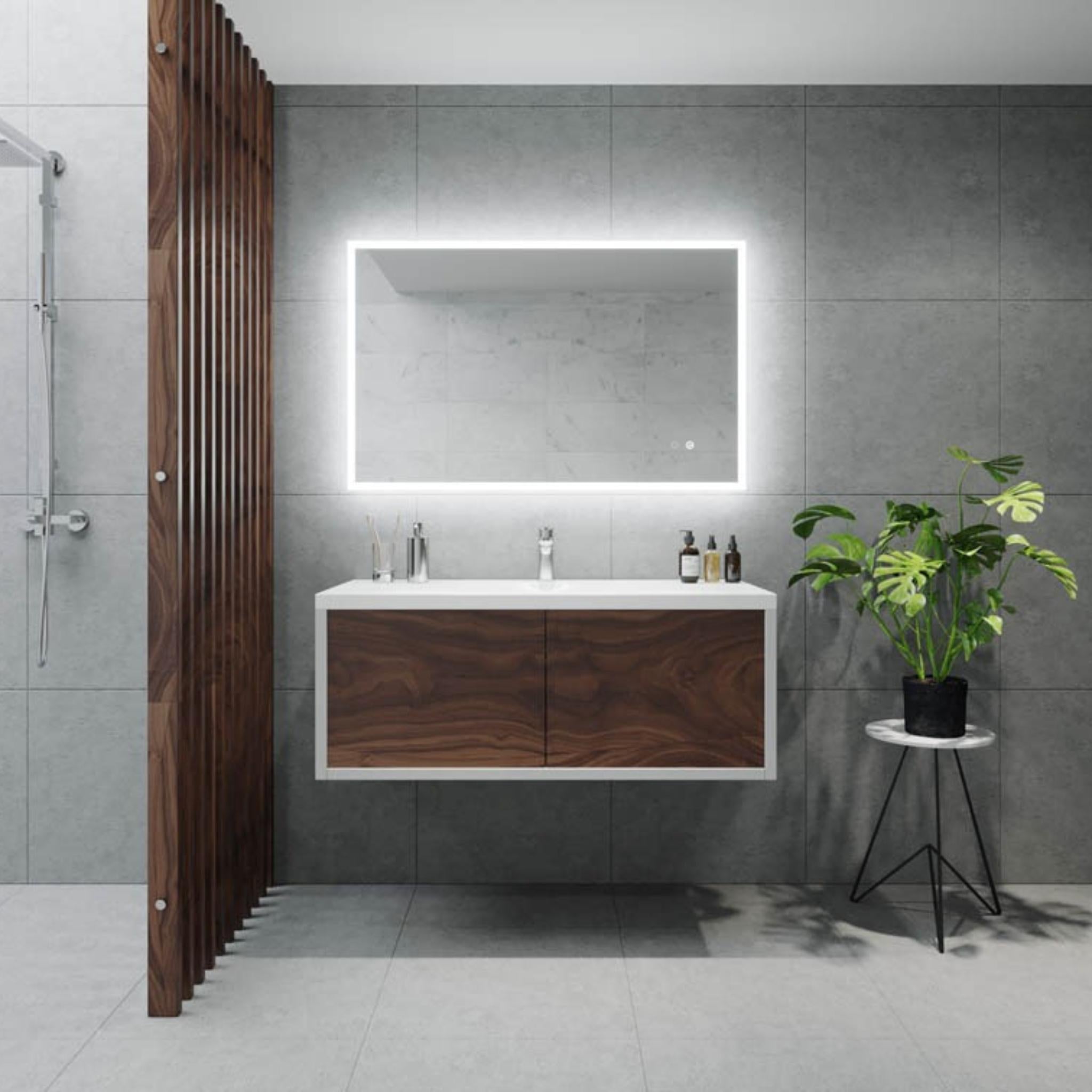 REMER KARA RECTANGLE FRAMELESS LED MIRROR W/ DEMISTER & BLUETOOTH SPEAKERS 900X600MM