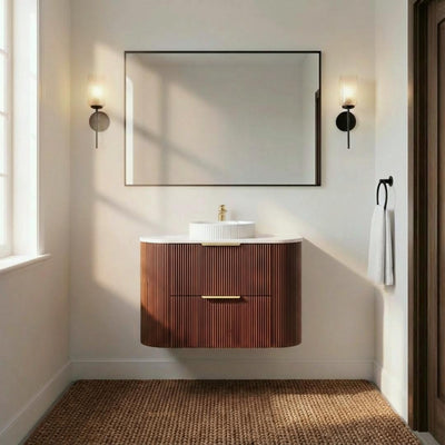 CETO ARTIS WALNUT 900MM SINGLE BOWL WALL HUNG VANITY