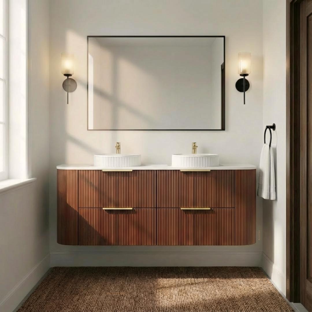 CETO ARTIS WALNUT 1500MM DOUBLE BOWL WALL HUNG VANITY