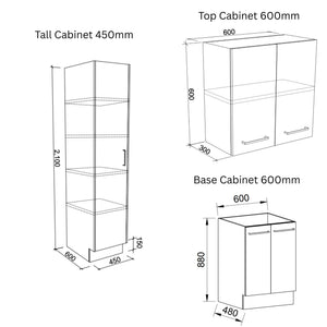 TIMBERLINE CUSTOM 2398MM LAUNDRY BASE, TALL AND WALL CABINET WITH LAUNDRY RAIL PACKAGE