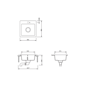 SCHOCK VN-100XSC KITCHEN SINK TECHNICAL DRAWING WITH DIMENSIONS