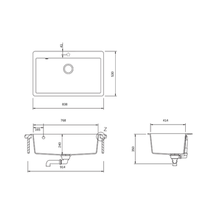 SCHOCK VN-100XLW KITCHEN SINK TECHNICAL DRAWING WITH DIMENSIONS