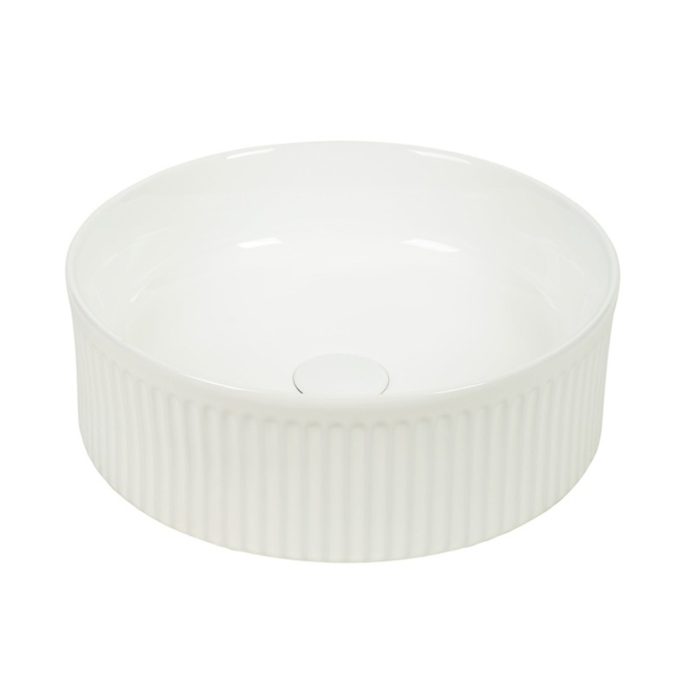 CLAYA ROUND FLUTED ABOVE COUNTER BASIN GLOSS WHITE 370MM