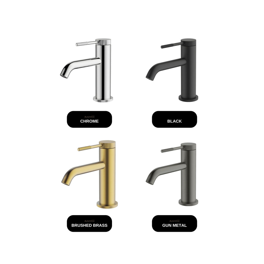 GARETH ASHTON POCO KNURLED BASIN MIXER - available finishes (Black, Brushed Brass, Chrome, Gun Metal)