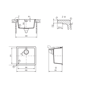 SCHOCK N100SB KITCHEN SINK TECHNICAL DRAWING WITH DIMENSIONS