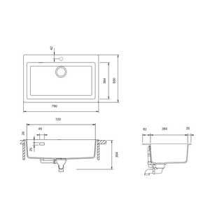 SCHOCK N-100XLW KITCHEN SINK TECHNICAL DRAWING WITH DIMENSIONS