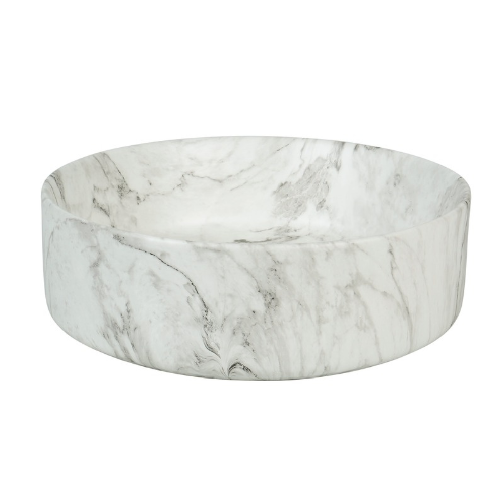 CLAYA ROUND ABOVE COUNTER BASIN MATTE WHITE CARRARA MARBLE LOOK 400MM