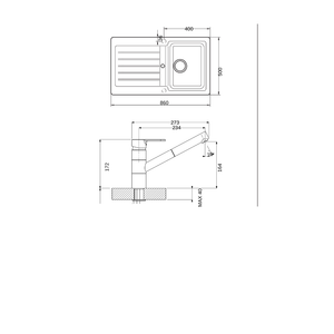 SCHOCK TD100T2WR KITCHEN SINK TECHNICAL DRAWING WITH DIMENSIONS