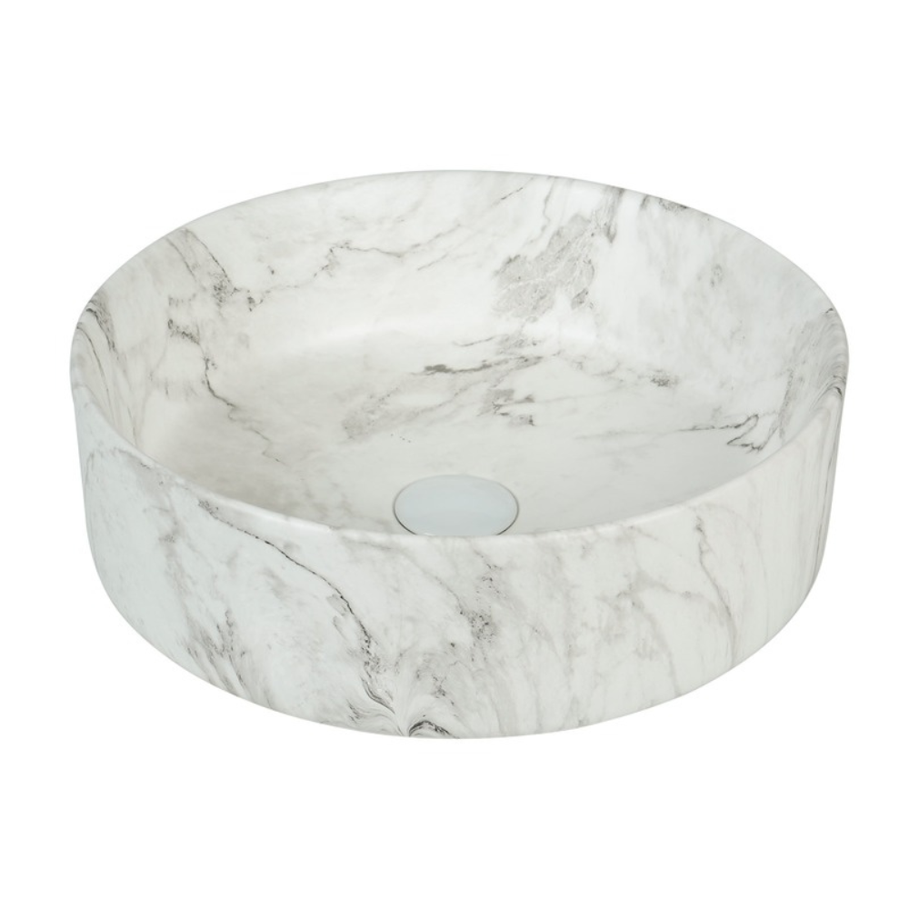 CLAYA ROUND ABOVE COUNTER BASIN MATTE WHITE CARRARA MARBLE LOOK 400MM