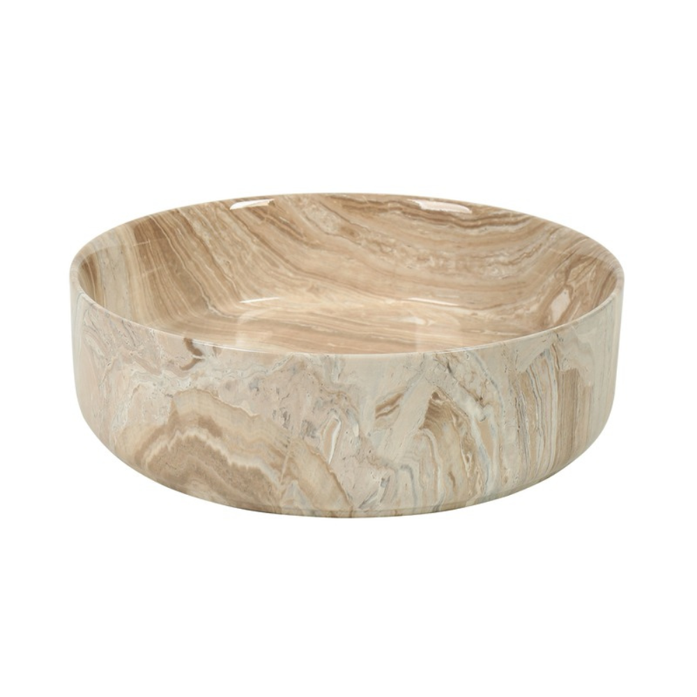 CLAYA ROUND ABOVE COUNTER BASIN GLOSS STONE MARBLE VEIN LOOK 400MM