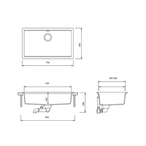 SCHOCK KN-100XLIVY KITCHEN SINK TECHNICAL DRAWING WITH DIMENSIONS
