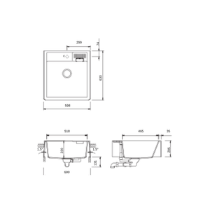 SCHOCK KM-100NT KITCHEN SINK TECHNICAL DRAWING WITH DIMENSIONS