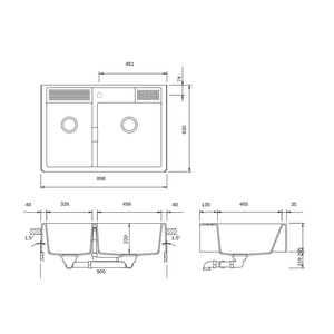 SCHOCK KM-175D KITCHEN SINK TECHNICAL DRAWING WITH DIMENSIONS