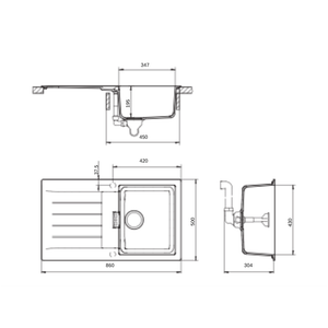 SCHOCK D100WR KITCHEN SINK TECHNICAL DRAWING WITH DIMENSIONS
