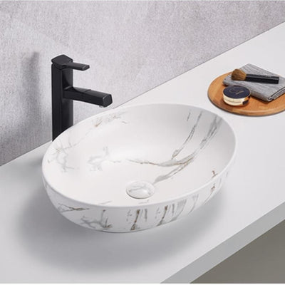 POSEIDON CARRARA MARBLE ABOVE COUNTER BASIN MATTE WHITE 500MM