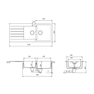 SCHOCK D200BR KITCHEN SINK TECHNICAL DRAWING WITH DIMENSIONS