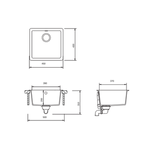 SCHOCK QN-100SB KITCHEN SINK TECHNICAL DRAWING WITH DIMENSIONS