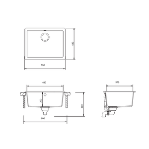 SCHOCK QN-100W KITCHEN SINK TECHNICAL DRAWING WITH DIMENSIONS