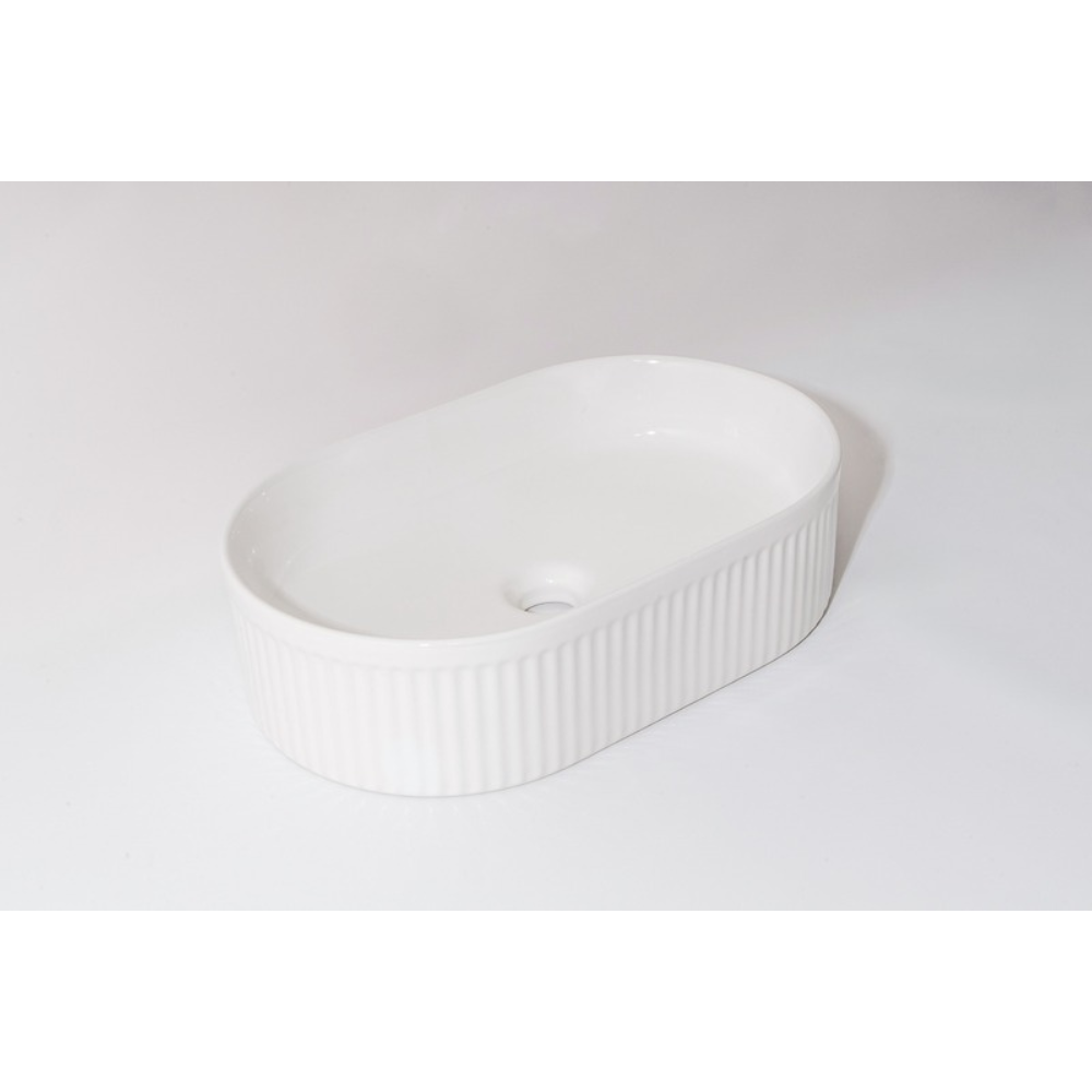 CLAYA PILL FLUTED ABOVE COUNTER BASIN GLOSS WHITE 490MM