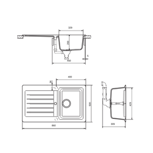 SCHOCK TD100WL KITCHEN SINK TECHNICAL DRAWING WITH DIMENSIONS