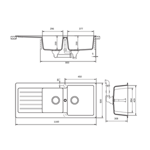 SCHOCK TD200NR KITCHEN SINK TECHNICAL DRAWING WITH DIMENSIONS