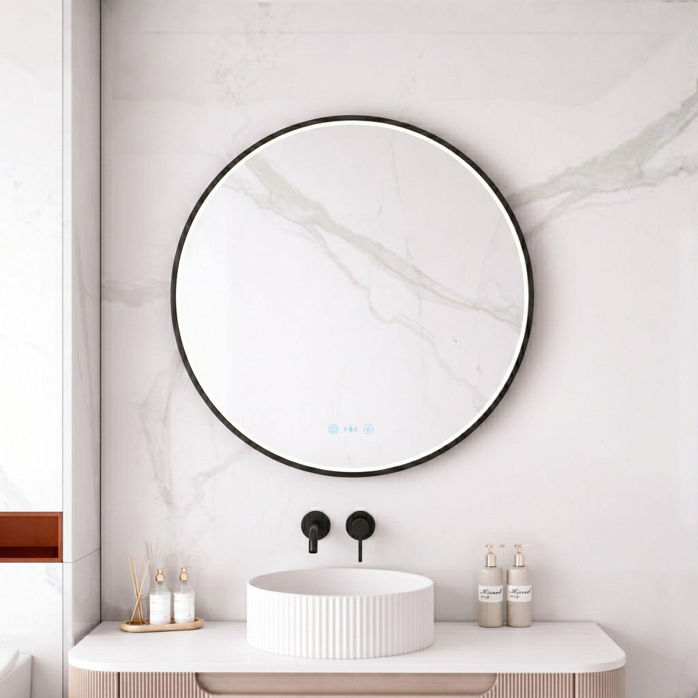 MERCIO MAIA FRAMED ROUND LED MIRROR MATTE BLACK 750X750MM