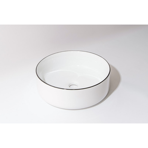 CLAYA ROUND ABOVE COUNTER BASIN GLOSS WHITE BLACK RIM 360MM