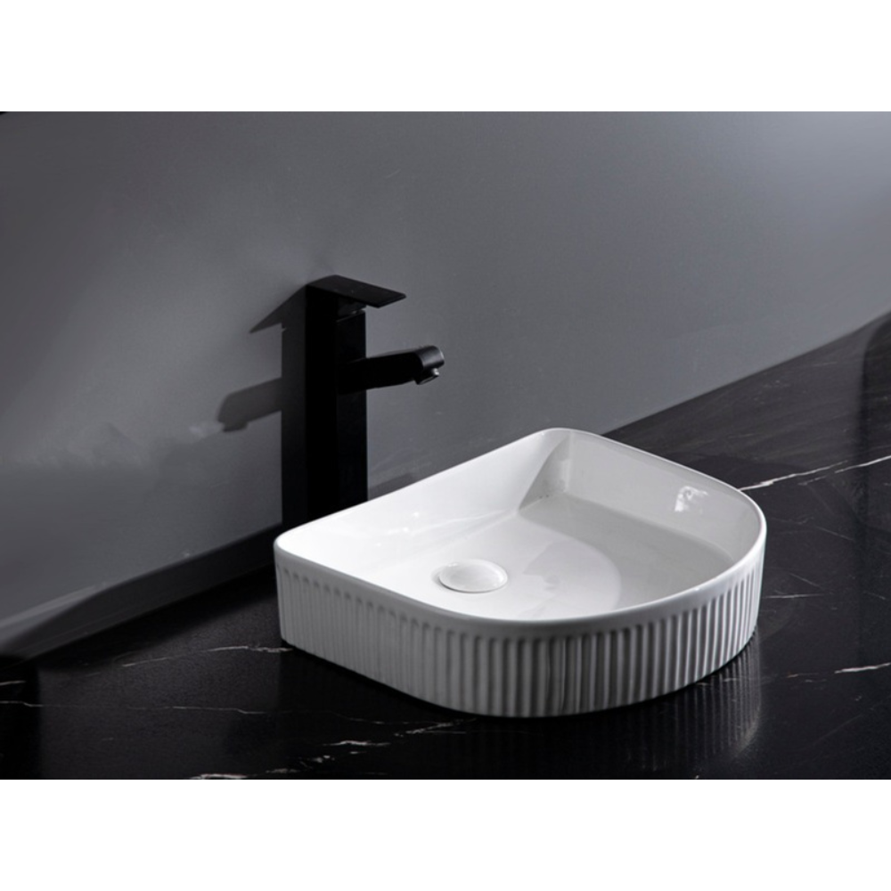 CLAYA ARCHED FLUTED ABOVE COUNTER BASIN GLOSS WHITE 415MM