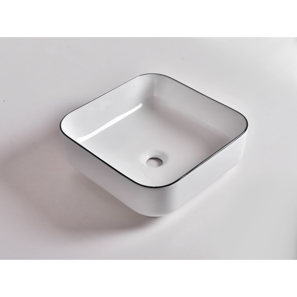 CLAYA SQUARE ABOVE COUNTER BASIN GLOSS WHITE BLACK RIM 380MM