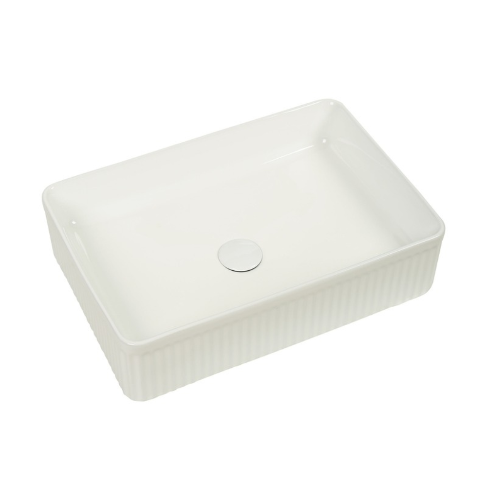CLAYA LUCID RECTANGULAR FLUTED ABOVE COUNTER BASIN GLOSS WHITE 500MM