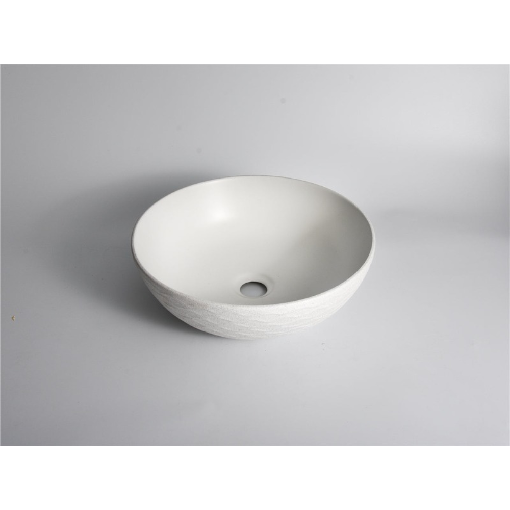 CLAYA POLAR WAVY ROUND ABOVE COUNTER BASIN TEXTURED MATTE WHITE 400MM