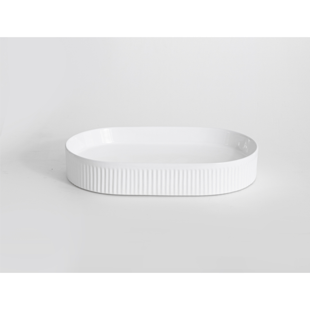 CLAYA PILL FLUTED ABOVE COUNTER BASIN GLOSS WHITE 600MM