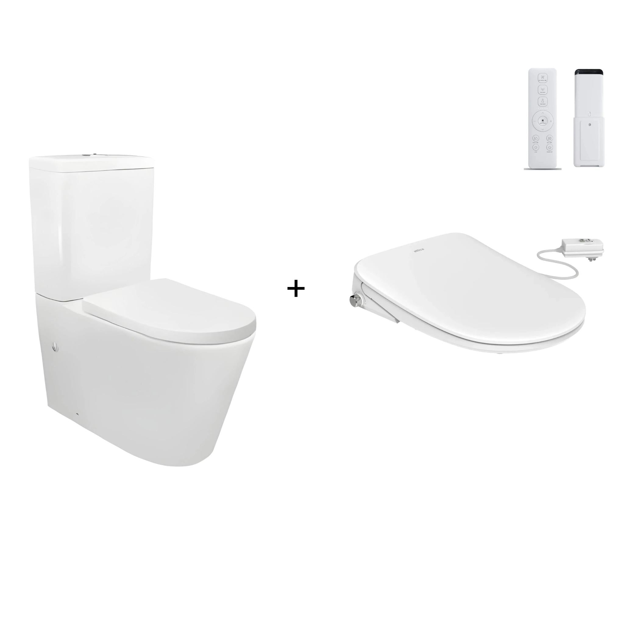 ATTICA GAIA WASHLET W/ REMOTE CONTROL AND INSPIRE TORNADO TOILET SUITE PACKAGE D-SHAPE GLOSS WHITE