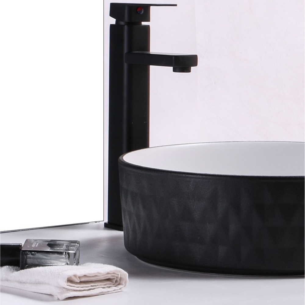 CLAYA POLAR DIAMOND ROUND ABOVE COUNTER BASIN TEXTURED MATTE BLACK 360MM