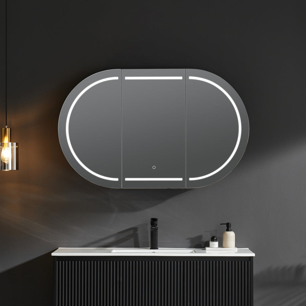 VITO LUMERO MATTE BLACK LED PVC MIRROR SHAVING CABINET 1200X750MM