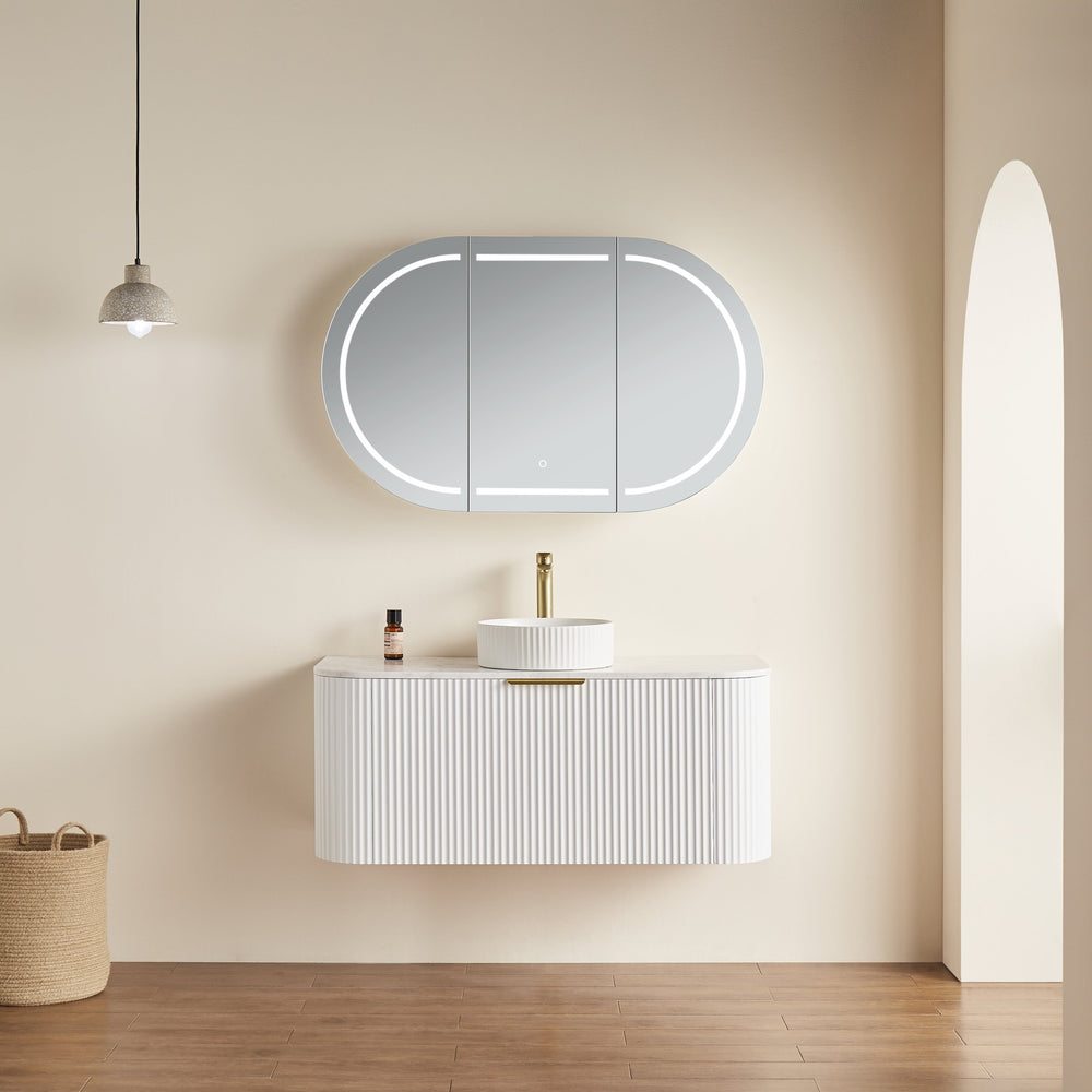 VITO LUMERO MATTE WHITE LED PVC MIRROR SHAVING CABINET 1200X750MM