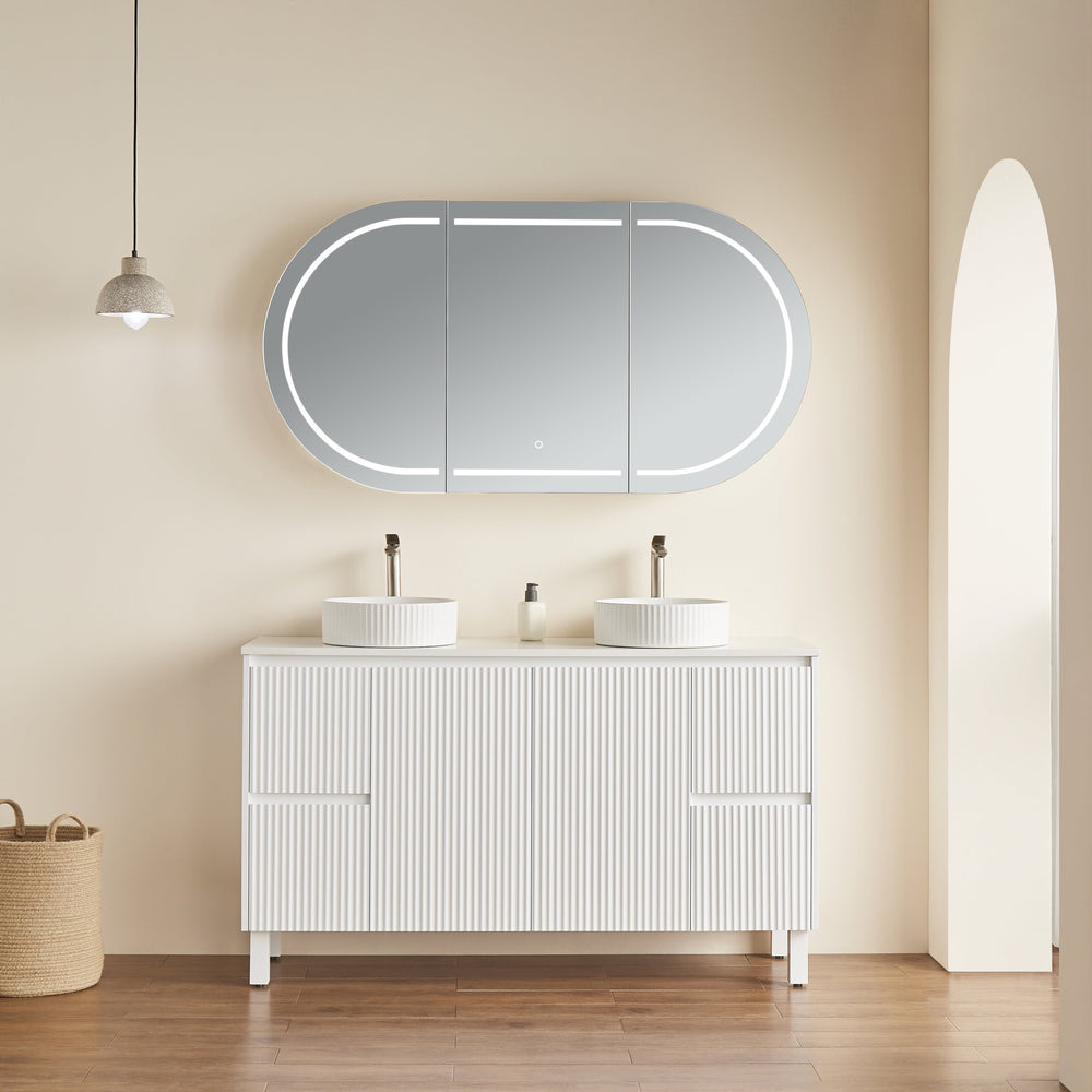 VITO LUMERO MATTE WHITE LED PVC MIRROR SHAVING CABINET 1500X800MM