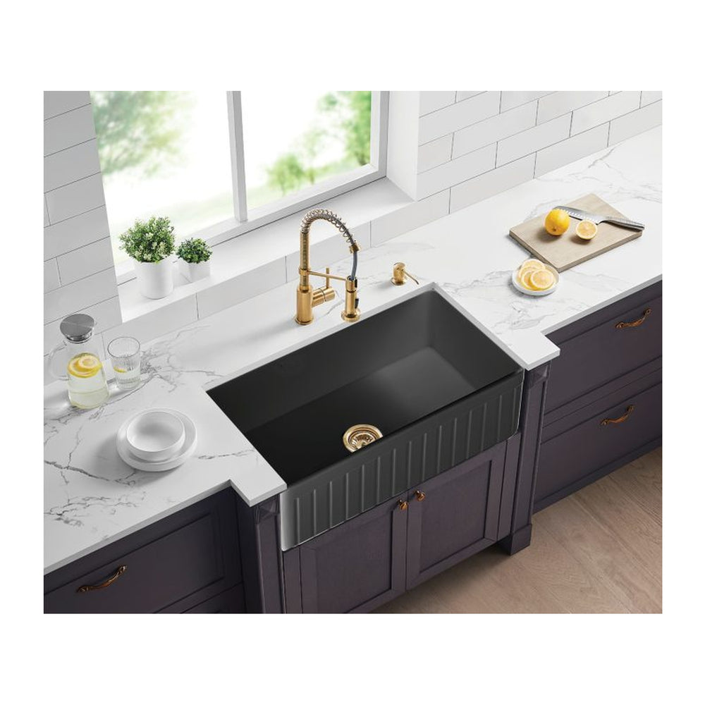 VITO BRADLEY FIRECLAY SINGLE BOWL FARMHOUSE KITCHEN SINK MATTE BLACK 838MM