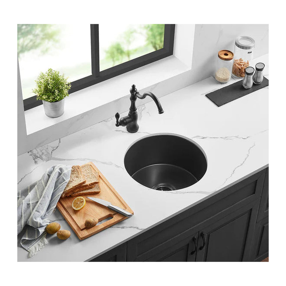 VITO NADIA ROUND SINGLE BOWL INSET AND UNDERMOUNT FIRECLAY KITCHEN SINK MATTE BLACK 470MM