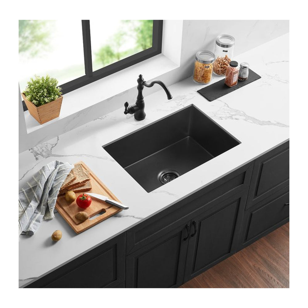 VITO NADIA SINGLE BOWL INSET AND UNDERMOUNT FIRECLAY KITCHEN SINK MATTE BLACK 810MM
