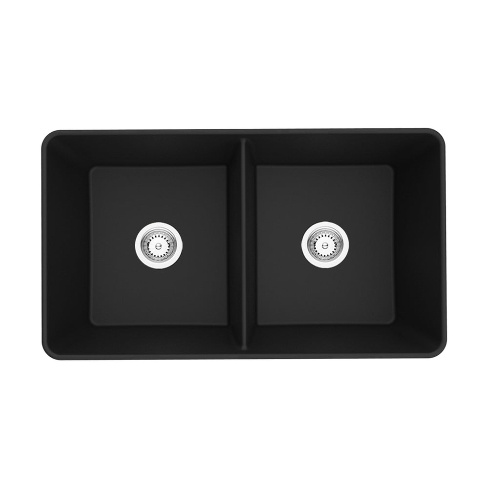 VITO QUARTZ DOUBLE BOWL FARMHOUSE KITCHEN SINK MATTE BLACK 838MM