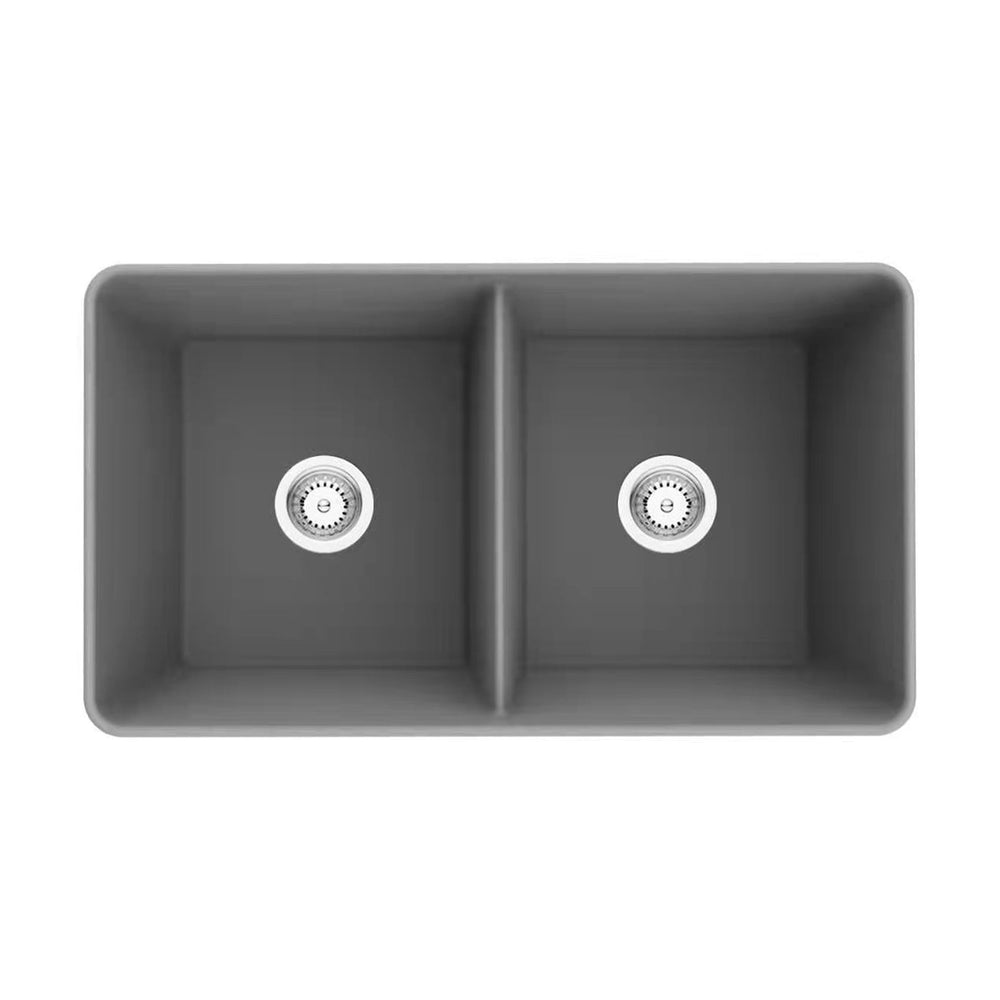 VITO QUARTZ DOUBLE BOWL FARMHOUSE KITCHEN SINK MATTE GREY 838MM