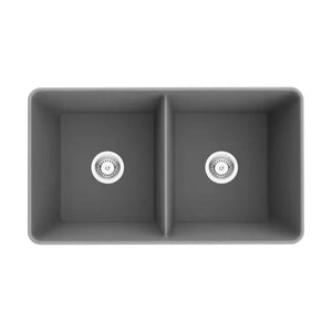 VITO QUARTZ DOUBLE BOWL FARMHOUSE KITCHEN SINK MATTE GREY 838MM