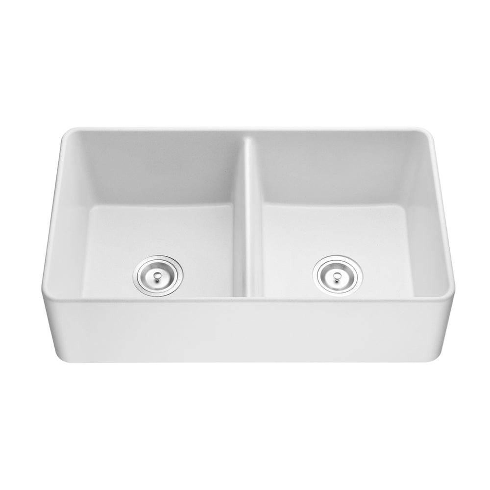 VITO QUARTZ DOUBLE BOWL FARMHOUSE KITCHEN SINK MATTE WHITE 838MM