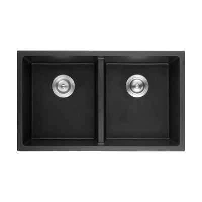 VITO QUARTZ DOUBLE BOWL UNDERMOUNT KITCHEN SINK MATTE BLACK 762MM