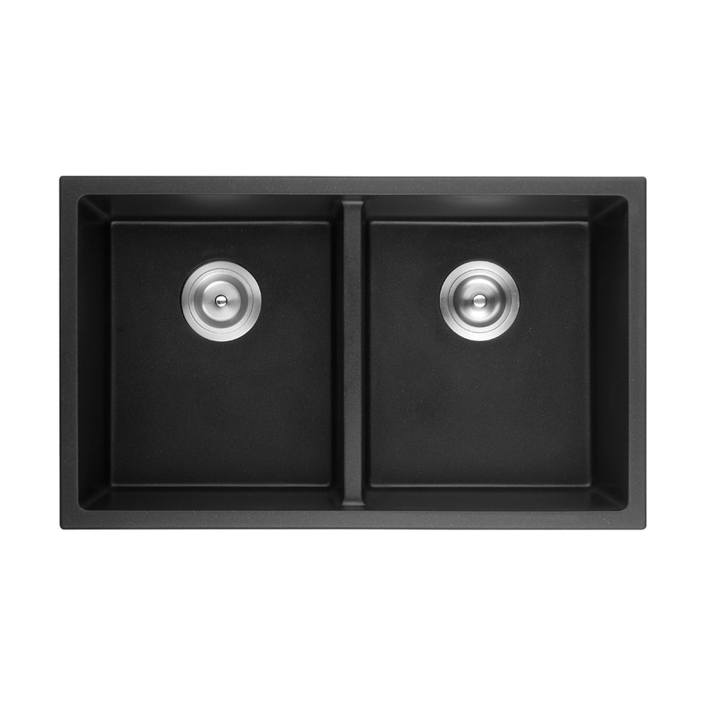VITO QUARTZ DOUBLE BOWL UNDERMOUNT KITCHEN SINK MATTE BLACK 813MM