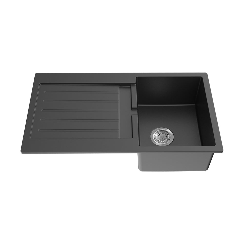 VITO QUARTZ SINGLE BOWL WITH DRAINER TOP MOUNT KITCHEN SINK MATTE BLACK 860MM
